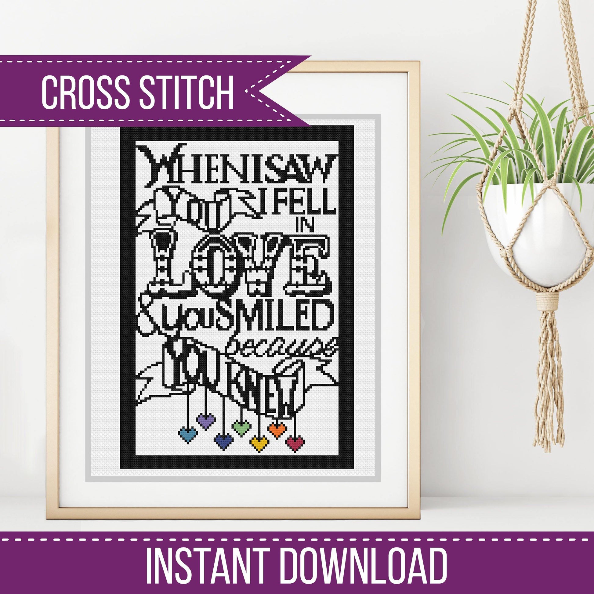 When I saw you I fell in Love Chart - Blackwork Patterns & Cross Stitch by Peppermint Purple