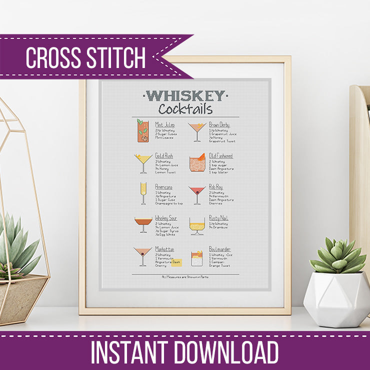 Whiskey Cocktails - Blackwork Patterns & Cross Stitch by Peppermint Purple
