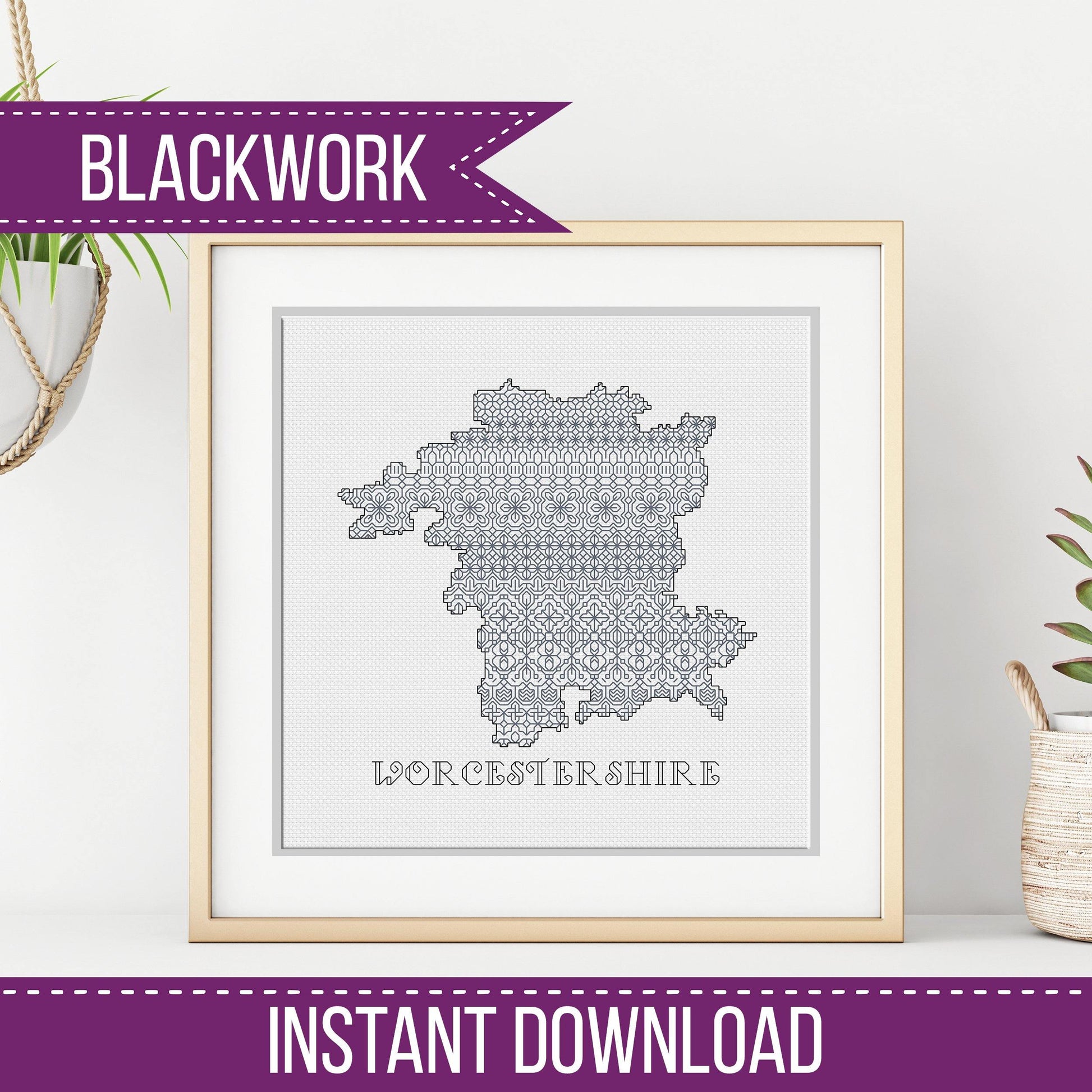 Worcestershire Blackwork Pattern - Blackwork Patterns & Cross Stitch by Peppermint Purple