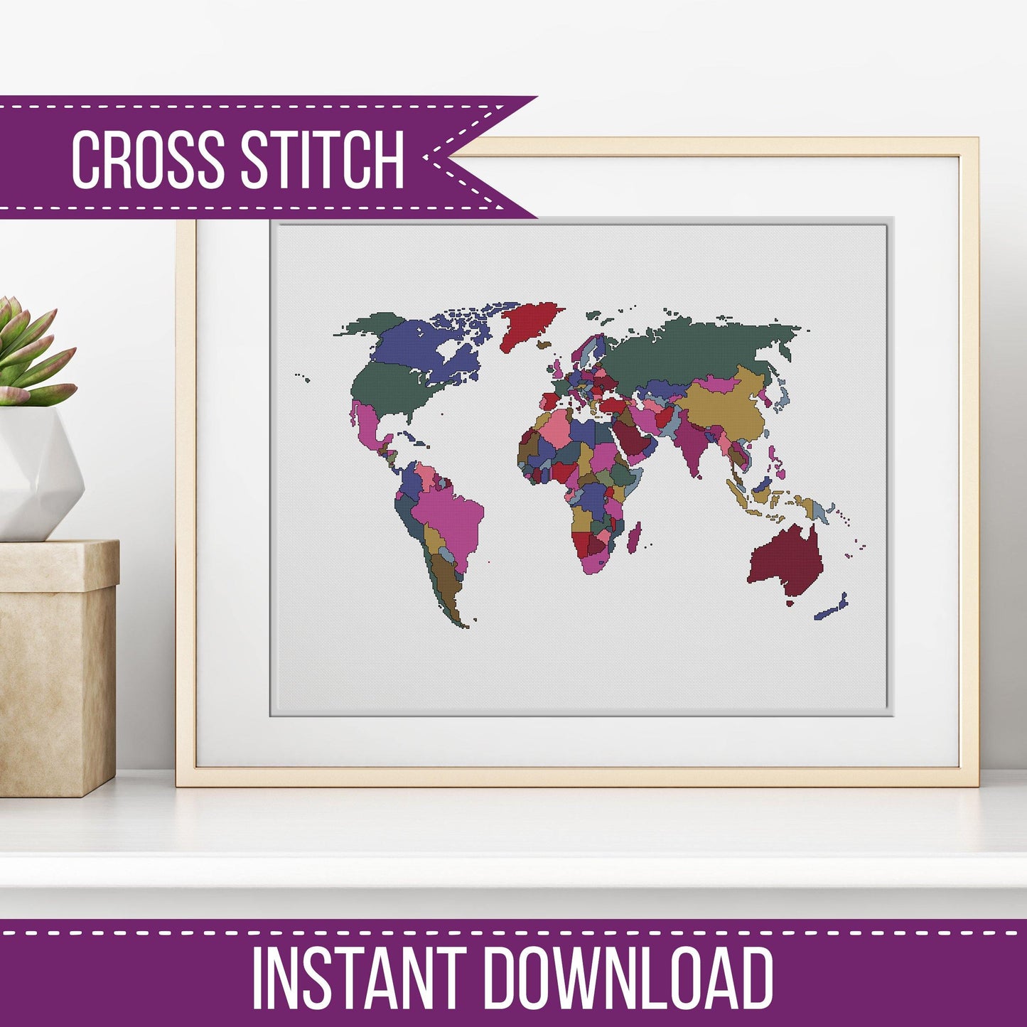 World Map - both Blackwork & Cross Stitch Versions - Blackwork Patterns & Cross Stitch by Peppermint Purple