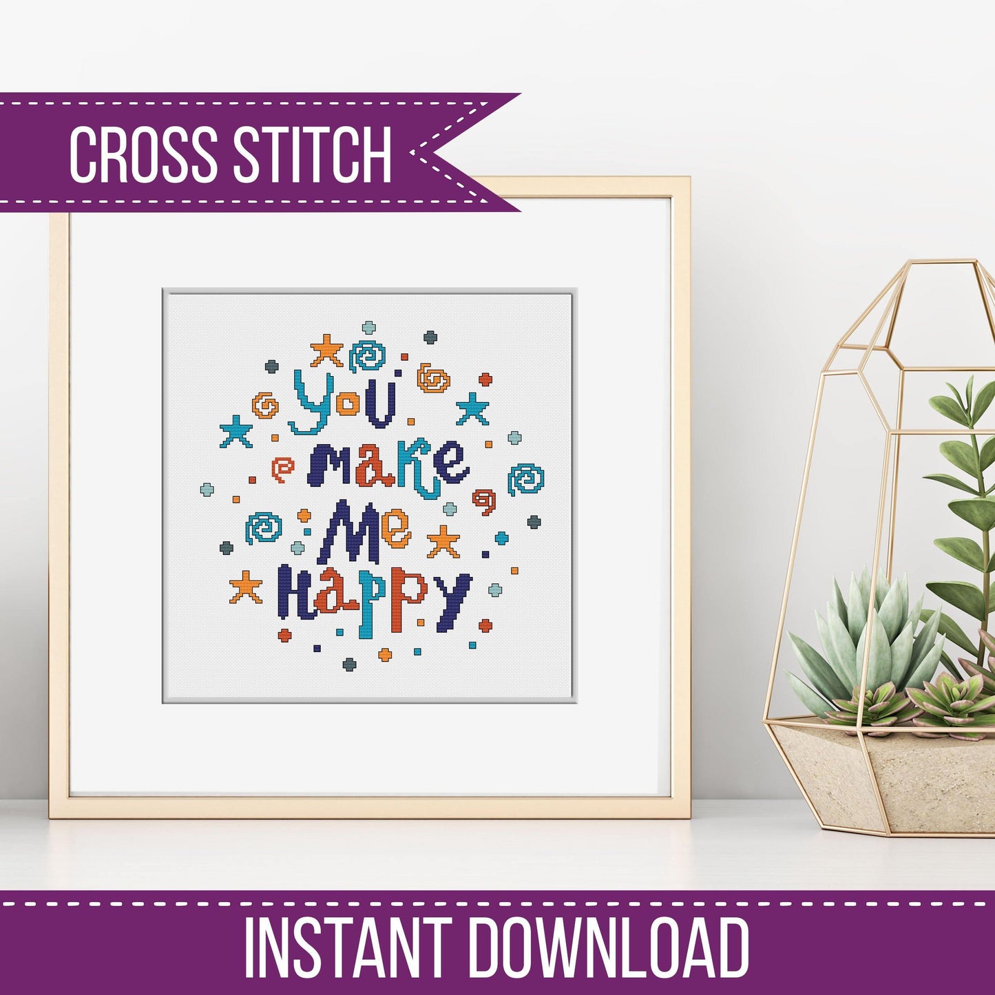 You Make Me Happy - Blackwork Patterns & Cross Stitch by Peppermint Purple
