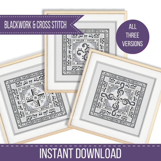 Centre Stage - Musical Clefs Blackwork Pattern by Peppermint Purple