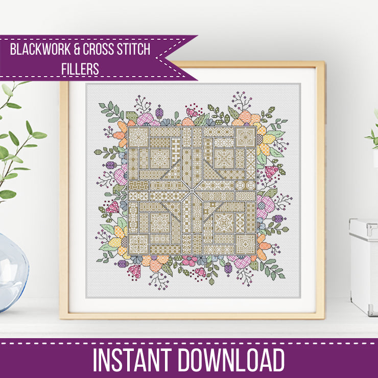 2024 SAL - Floral; Blackwork Pattern - by Peppermint Purple