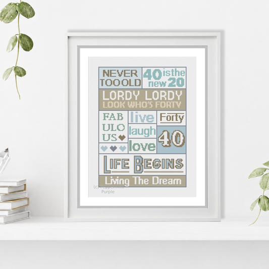 40th Birthday Cross Stitch Pattern by Peppermint Purple
