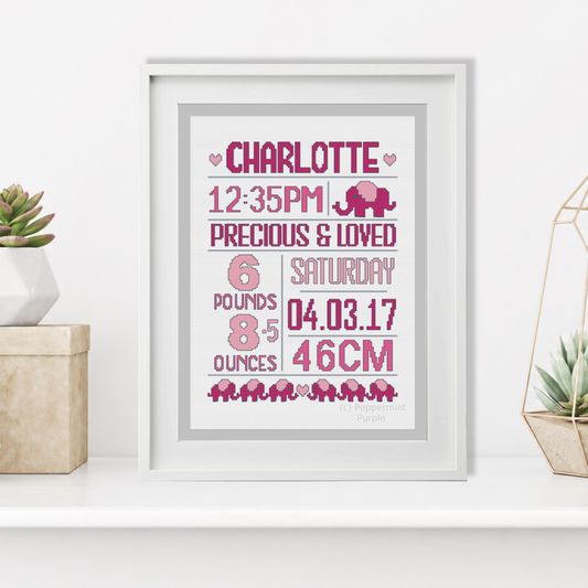 Baby Girl Cross Stitch Pattern by Peppermint Purple