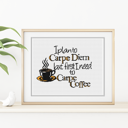 Carpe Coffee Cross Stitch Pattern by Peppermint Purple