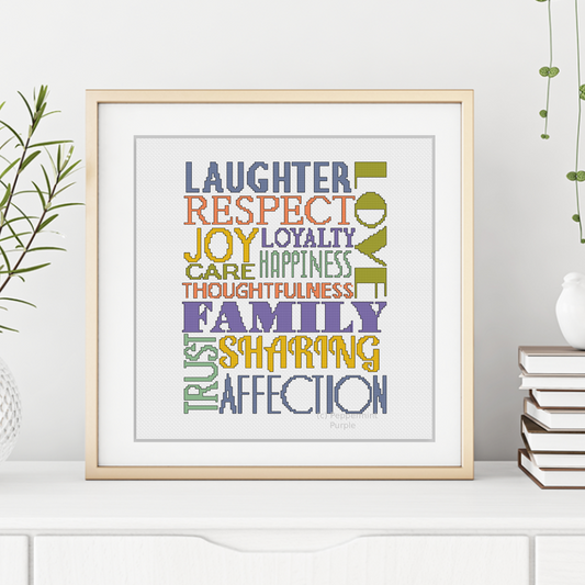 Family Words Cross Stitch Pattern by Peppermint Purple