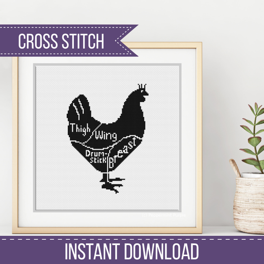 Meat Cuts - Chicken Cross Stitch Pattern by Peppermint Purple