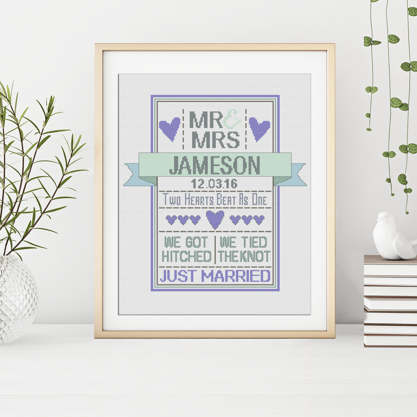 Mr & Mrs Wedding Cross Stitch Pattern by Peppermint Purple