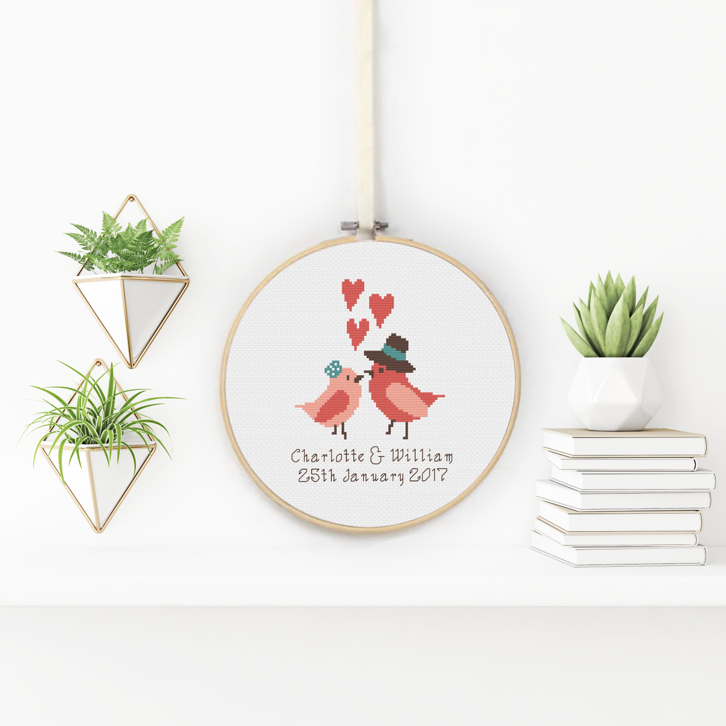 Wedding Love Birds Cross Stitch Pattern by Peppermint Purple