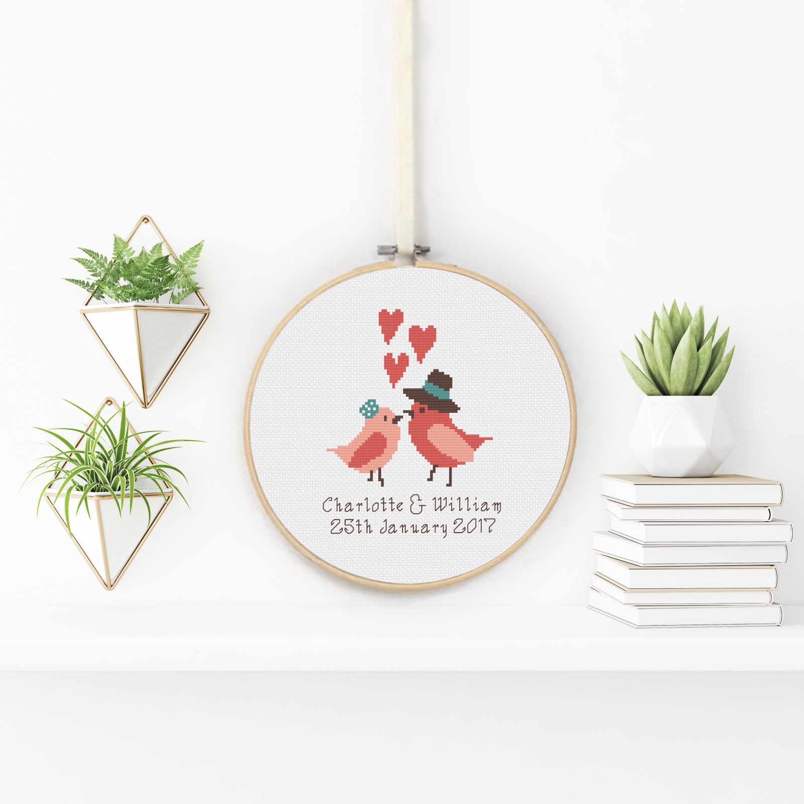 Wedding Love Birds Cross Stitch Pattern by Peppermint Purple