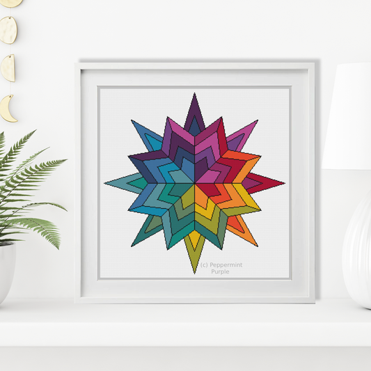 Rainbow Star Cross Stitch Pattern by Peppermint Purple