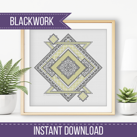 Artisanal Diamond Blackwork Pattern by Peppermint Purple