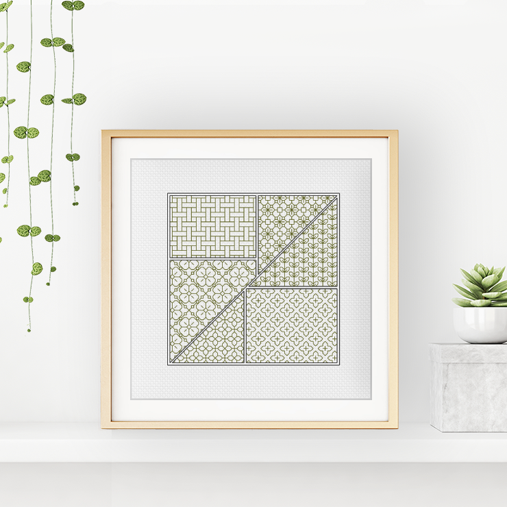 Blackwork Starter Kit - Tangram Blackwork Kit by Peppermint Purple