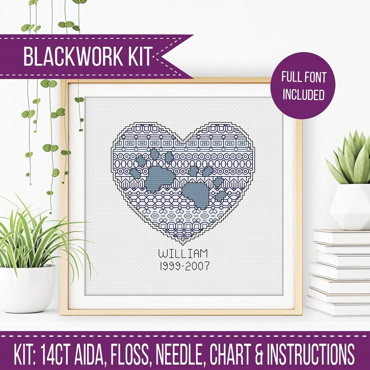 Paws on Your Heart Kit Blackwork Kit by Peppermint Purple