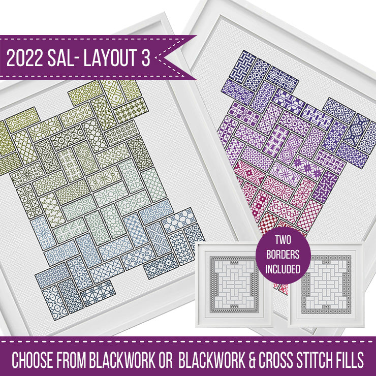 2022 Blackwork SAL - Layout 3 - Blackwork Patterns & Cross Stitch by Peppermint Purple