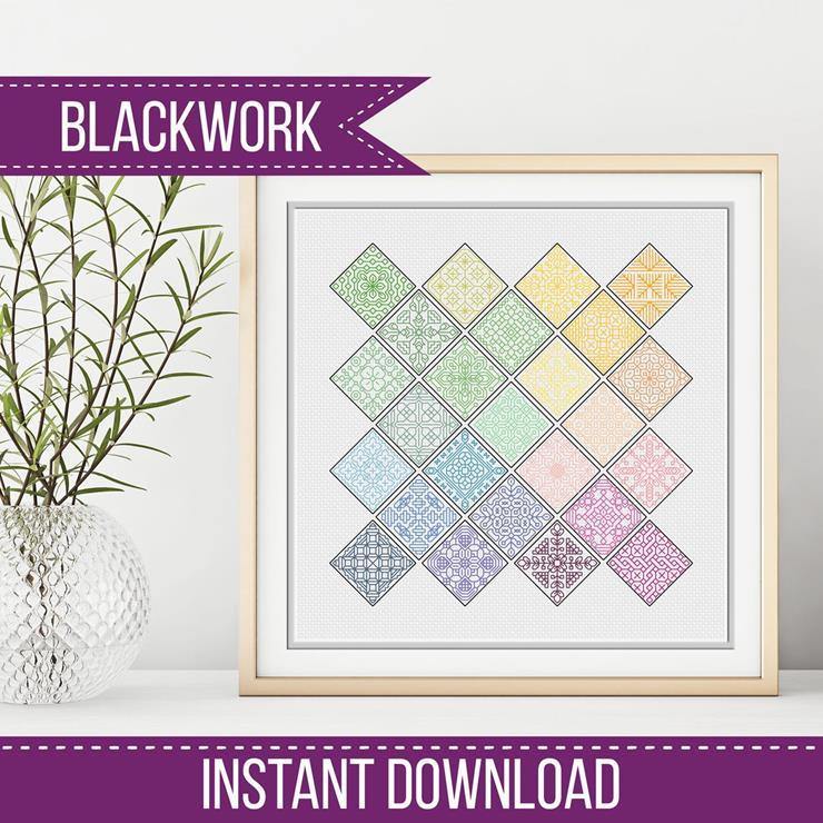 25 Diamonds Blackwork Pattern - Blackwork Patterns & Cross Stitch by Peppermint Purple