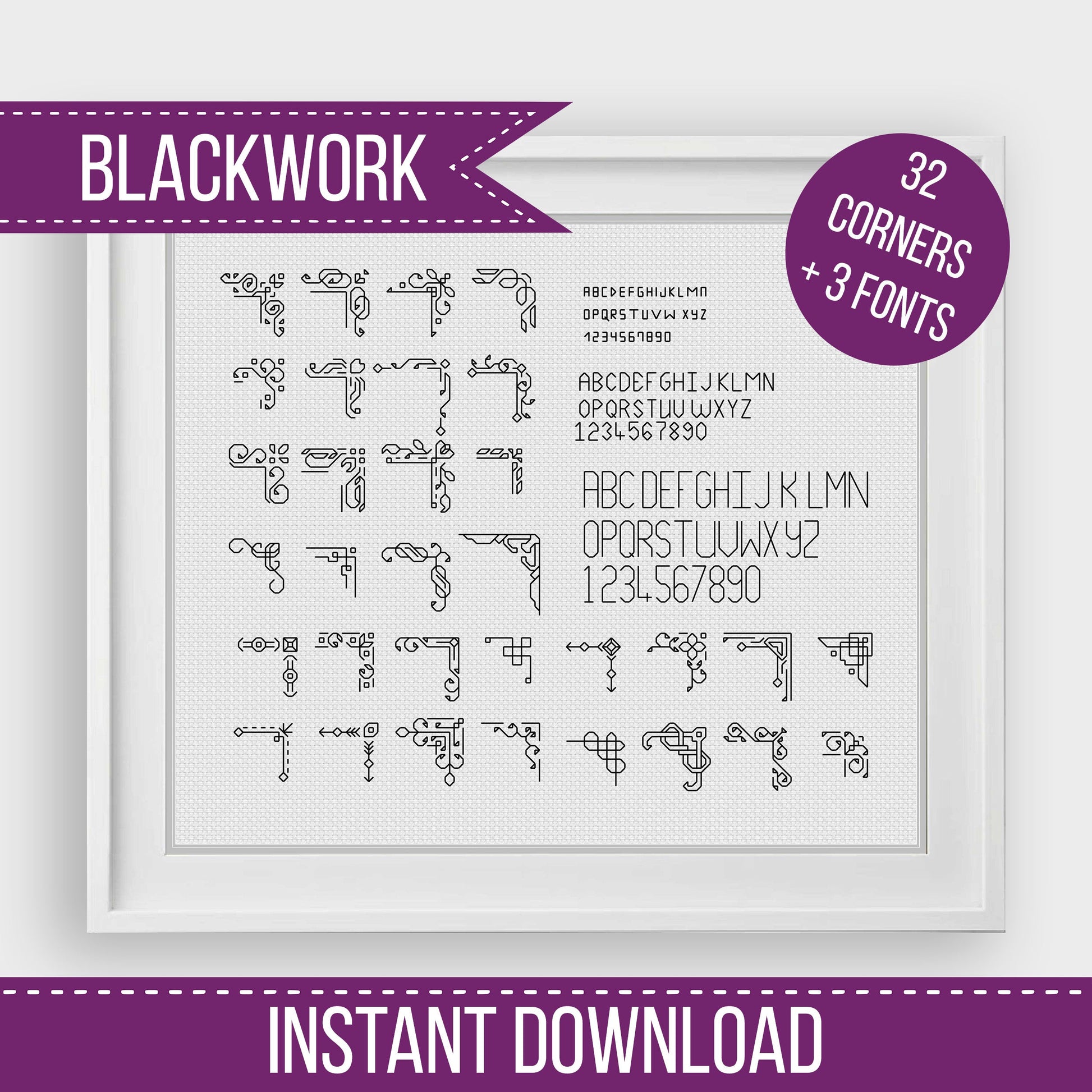 32 Blackwork Corners - Blackwork Patterns & Cross Stitch by Peppermint Purple