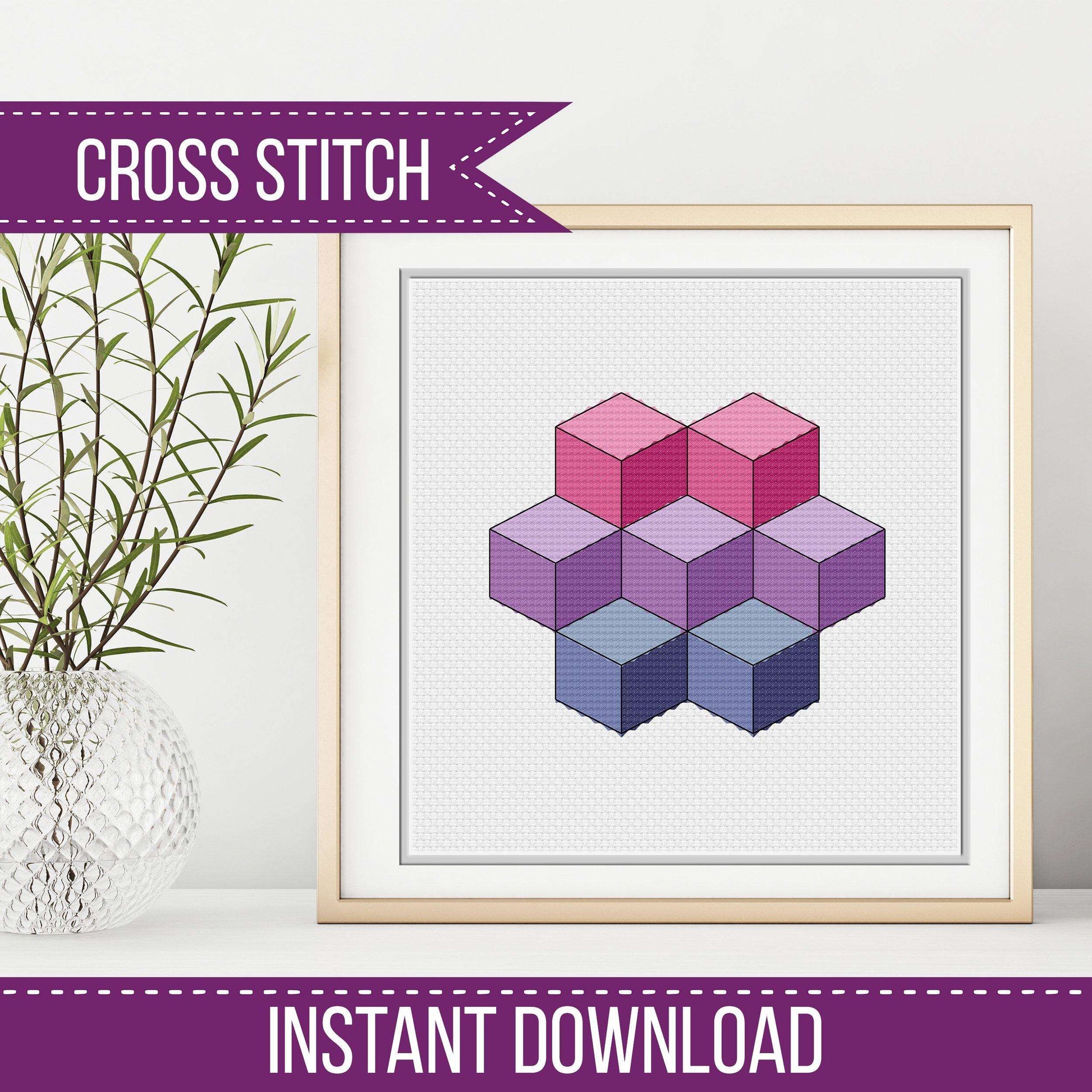 3D Cube - Blackwork Patterns & Cross Stitch by Peppermint Purple