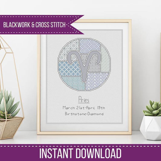 Aries Blackwork - Blackwork Patterns & Cross Stitch by Peppermint Purple