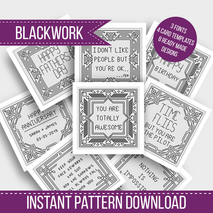 Art Deco Blackwork Card Set 2 - Blackwork Patterns & Cross Stitch by Peppermint Purple