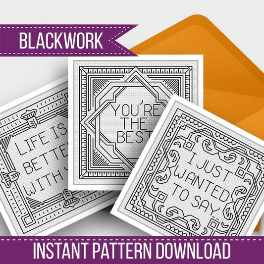 Art Deco Blackwork Card Set - Blackwork Patterns & Cross Stitch by Peppermint Purple