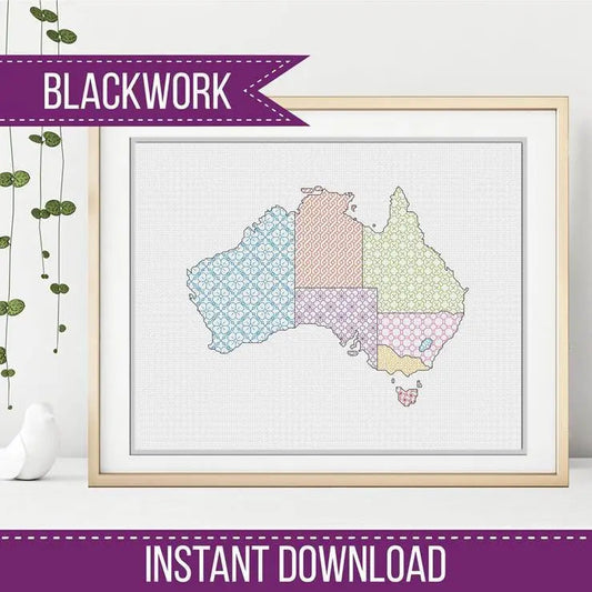 Australian Blackwork Map - Blackwork Patterns & Cross Stitch by Peppermint Purple