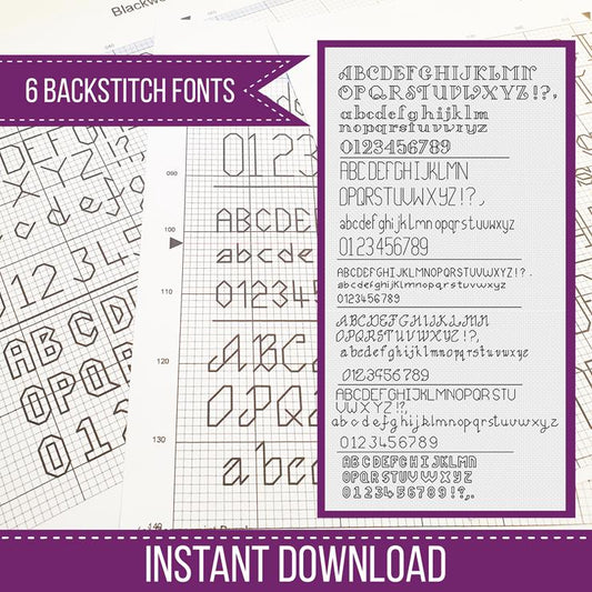 Backstitch Fonts - Blackwork Patterns & Cross Stitch by Peppermint Purple