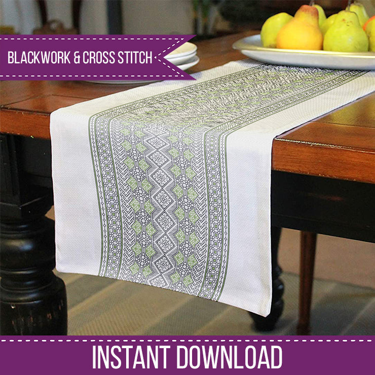 Bag / Table Runner Abstract Design - Blackwork Patterns & Cross Stitch by Peppermint Purple