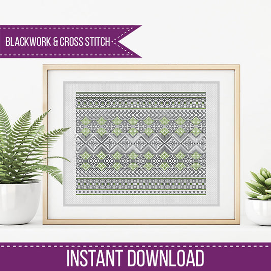 Bag / Table Runner Abstract Design - Blackwork Patterns & Cross Stitch by Peppermint Purple