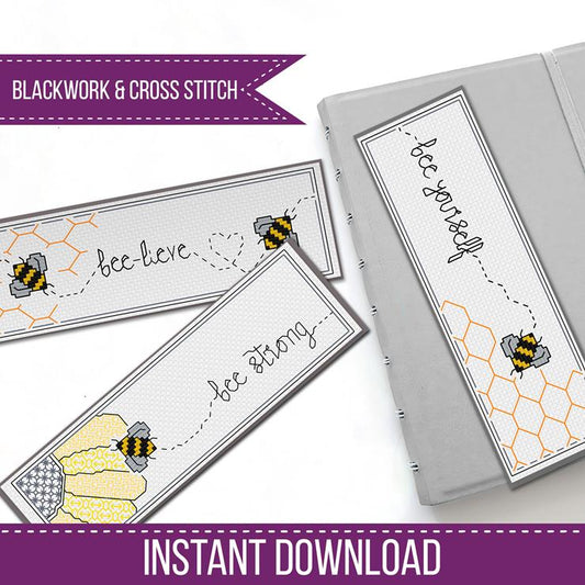 Bee Bookmarks - Blackwork Patterns & Cross Stitch by Peppermint Purple