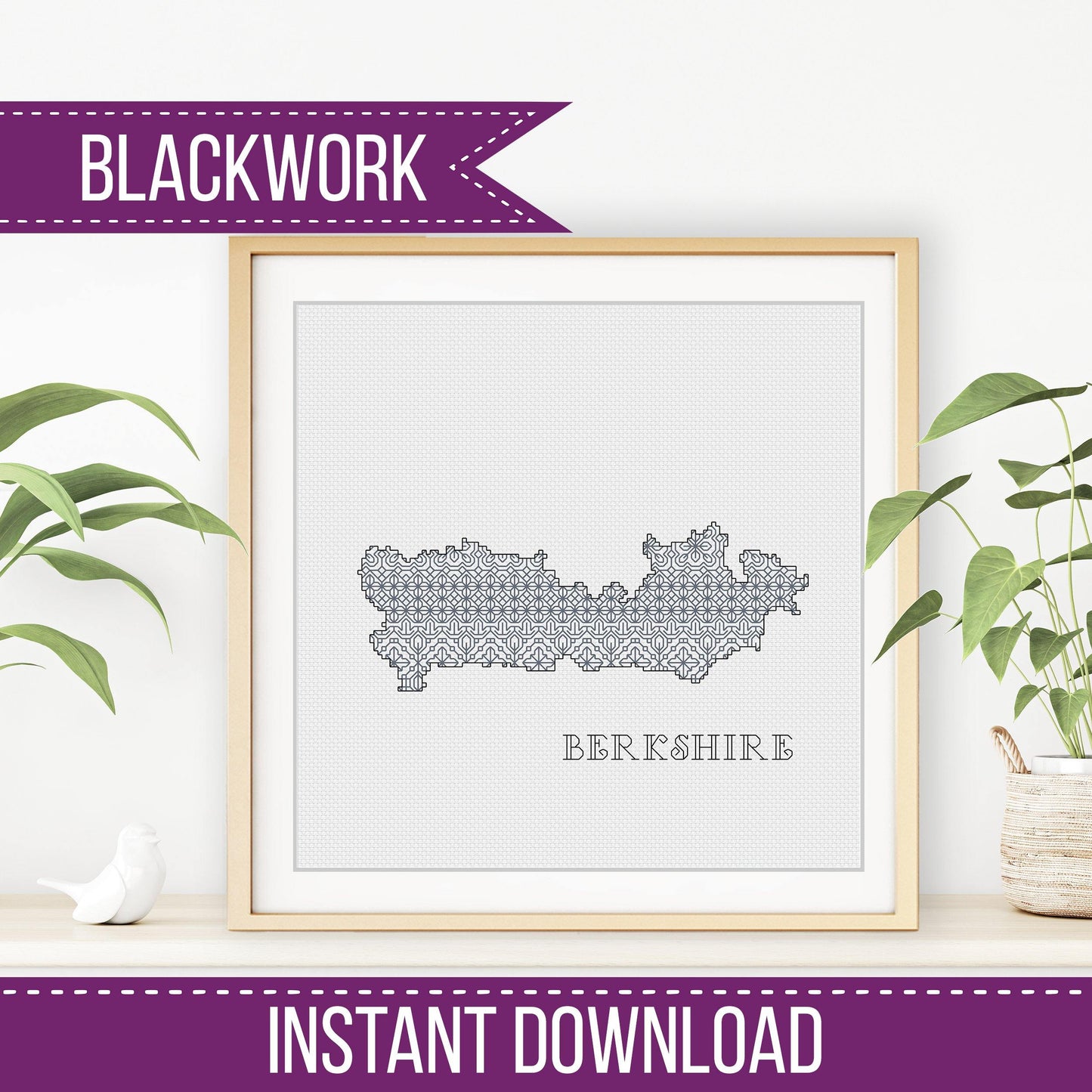 Berkshire Blackwork Pattern - Blackwork Patterns & Cross Stitch by Peppermint Purple