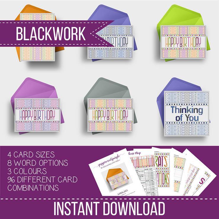 Blackwork Card Set - Blackwork Patterns & Cross Stitch by Peppermint Purple