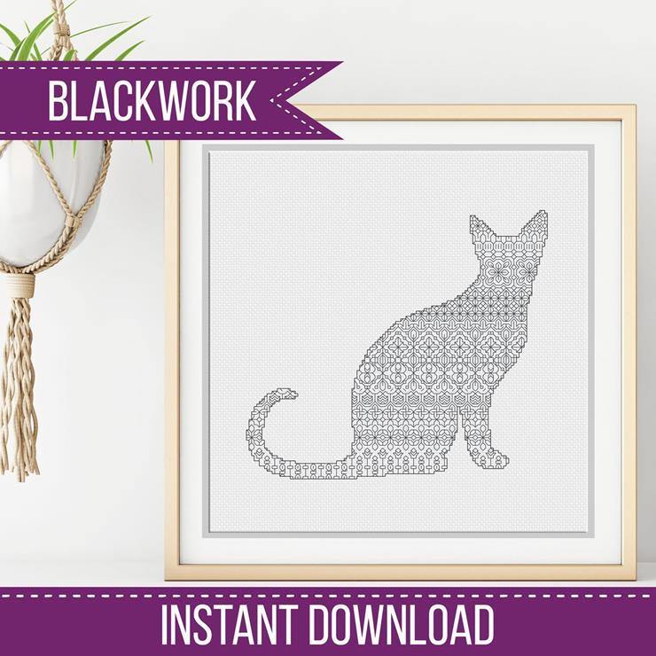 Blackwork Cat - Blackwork Patterns & Cross Stitch by Peppermint Purple