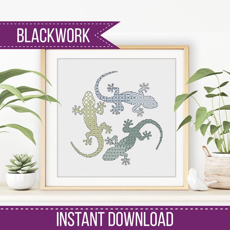 Blackwork Geckos - Blackwork Patterns & Cross Stitch by Peppermint Purple