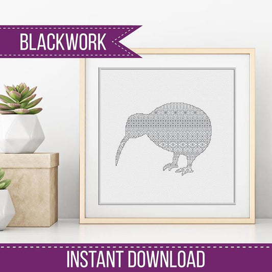 Blackwork Kiwi Bird - Blackwork Patterns & Cross Stitch by Peppermint Purple