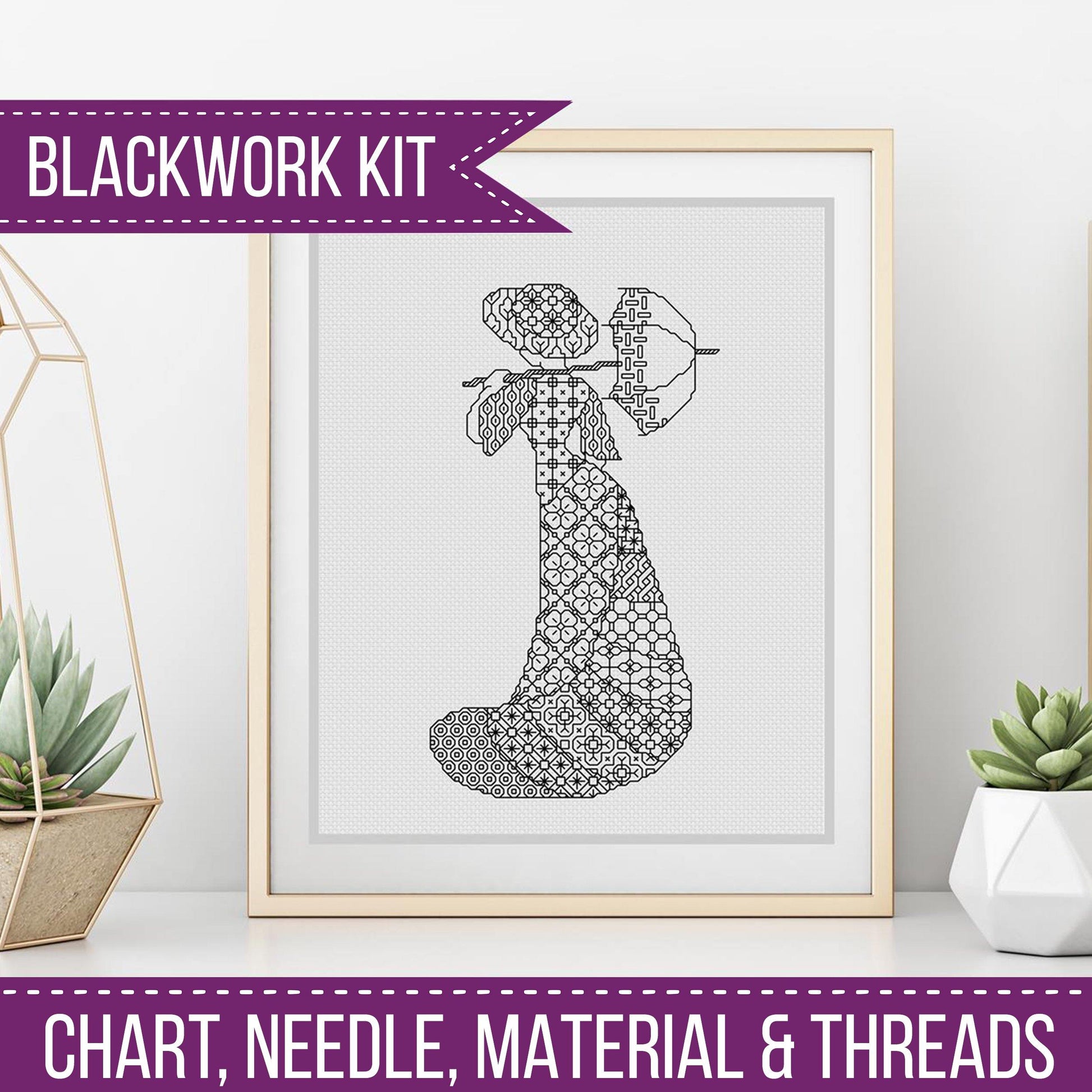Blackwork Lady Kit - Blackwork Patterns & Cross Stitch by Peppermint Purple
