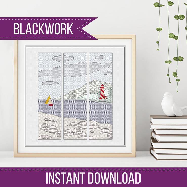 Blackwork Lighthouse Triptique - Blackwork Patterns & Cross Stitch by Peppermint Purple