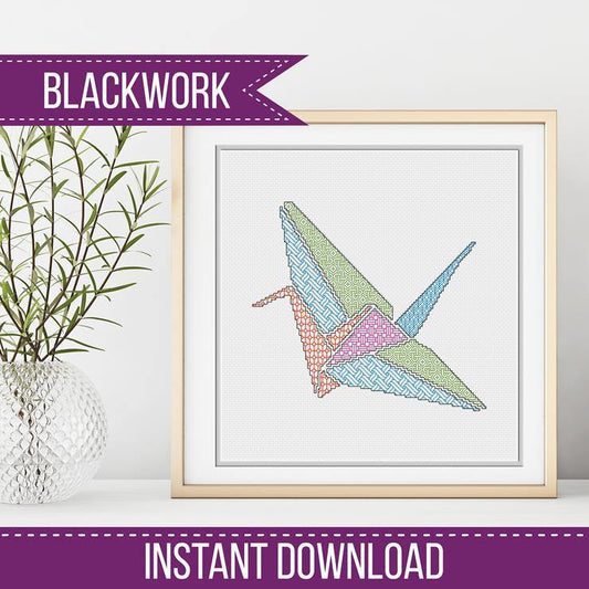 Blackwork Origami Crane - Blackwork Patterns & Cross Stitch by Peppermint Purple