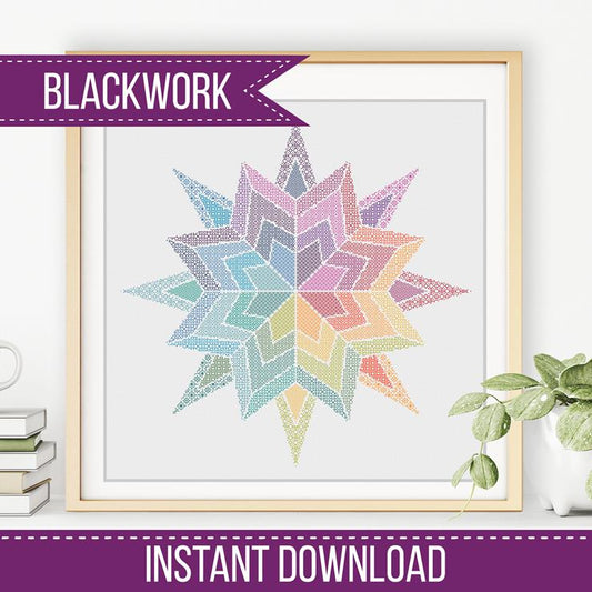 Blackwork Rainbow Star - Blackwork Patterns & Cross Stitch by Peppermint Purple