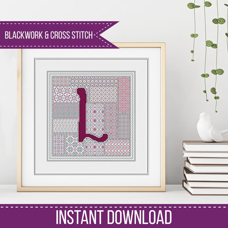 Blackwork Red Letters - Blackwork Patterns & Cross Stitch by Peppermint Purple