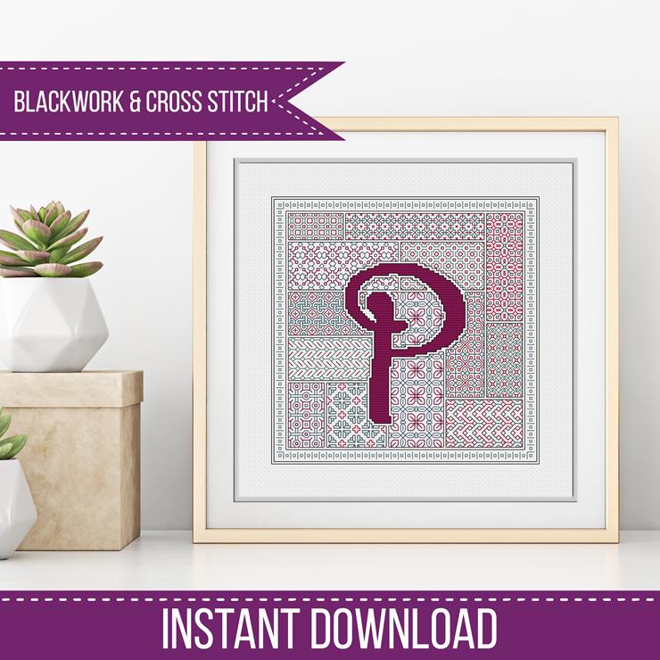 Blackwork Red Letters - Blackwork Patterns & Cross Stitch by Peppermint Purple