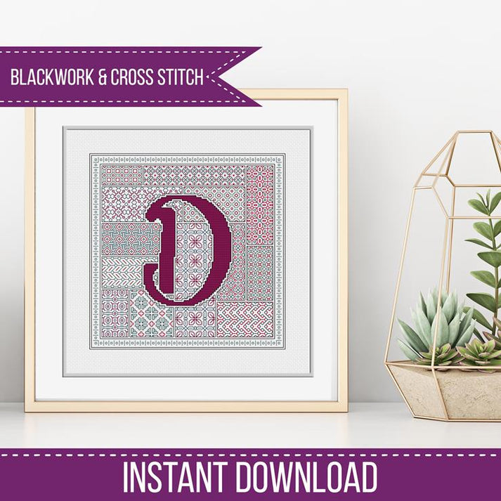 Blackwork Red Letters; Blackwork Pattern - by Peppermint Purple