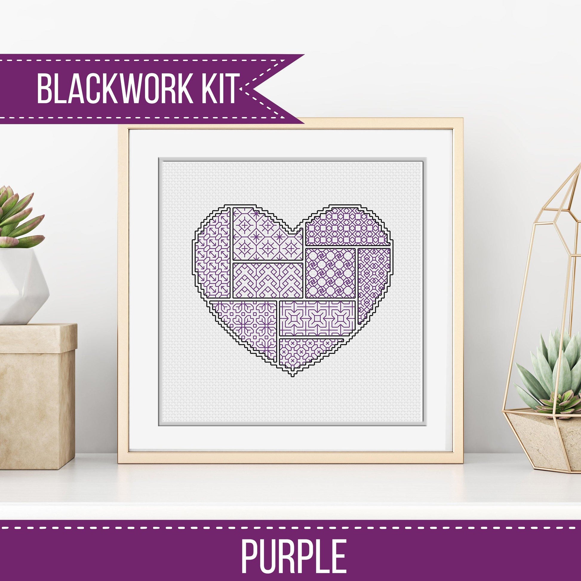 Blackwork Starter Kit - Heart - Blackwork Patterns & Cross Stitch by Peppermint Purple