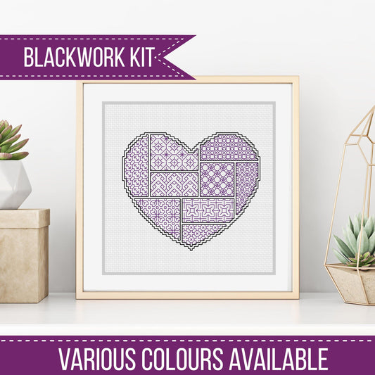 Blackwork Starter Kit - Heart - Blackwork Patterns & Cross Stitch by Peppermint Purple