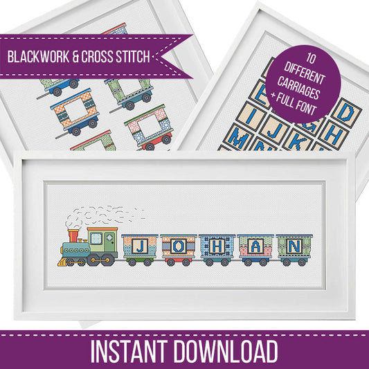 Blackwork Trains Set - Blackwork Patterns & Cross Stitch by Peppermint Purple