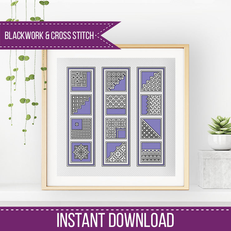 Blue Violet Bookmarks - Blackwork Patterns & Cross Stitch by Peppermint Purple
