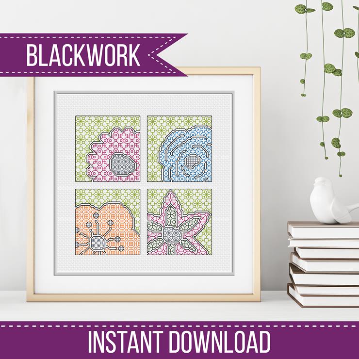 Bold Floral Coasters - Blackwork Patterns & Cross Stitch by Peppermint Purple
