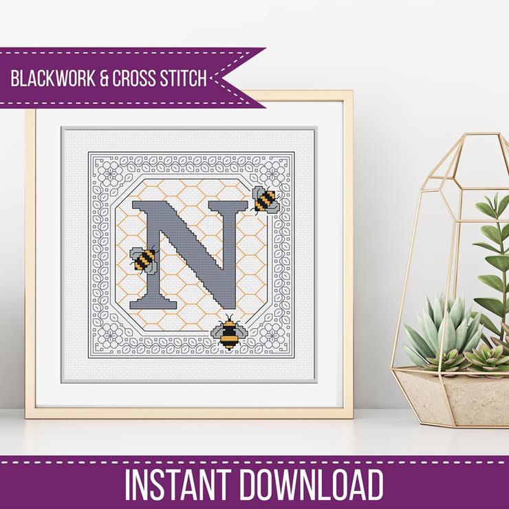 Bumble Bee Letters - Blackwork Patterns & Cross Stitch by Peppermint Purple