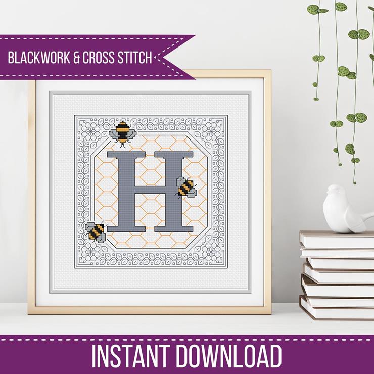 Bumble Bee Letters - Blackwork Patterns & Cross Stitch by Peppermint Purple